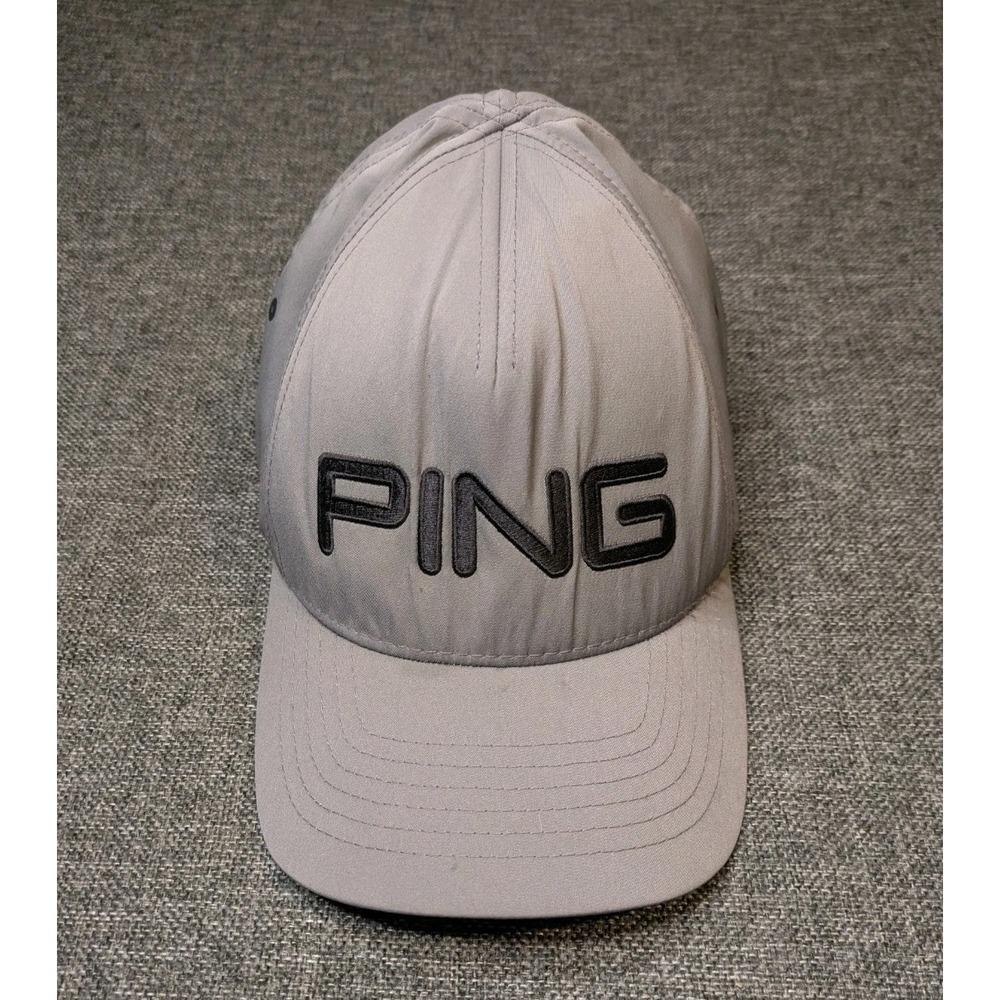 PING FlexFit Sensor Cool Golf Hat Gray Panel Size M/L Mens Spell out Logo Cap